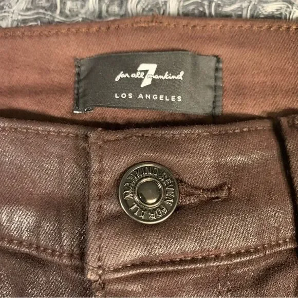 7 FOR ALL MANKIND Coated Brown Ankle Super Skinny High Waist Jeans Waist 25 #773 - Picture 7 of 14